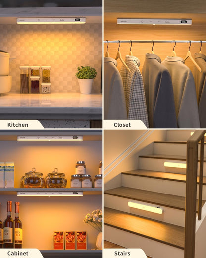 WILLED 3000K Closet Lights Motion Sensored, Battery Display, 60 LED Touch Light Bar, Motion Sensor Light Indoor, Under Cabinet Lights Rechargeable, Stick on Lights for Closet, Kitchen, Hallway, 4 Pack