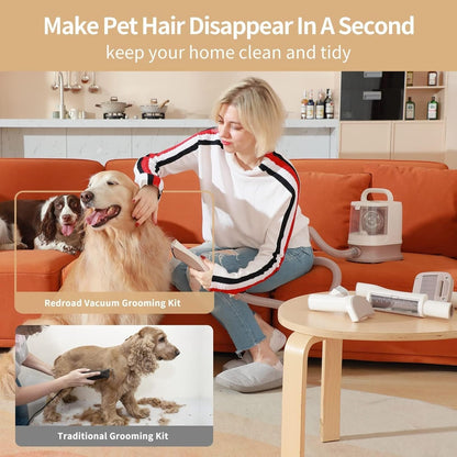 Redroad Dog Grooming Kit 14000PA, Dog Vacuum Clippers, Professional Pet Grooming Vacuum with 6 Pet Tools for Shedding Thick and Thin Dogs Cats Hair, Acuum Suction Removes 99% of Dogs Cats Hair, P17