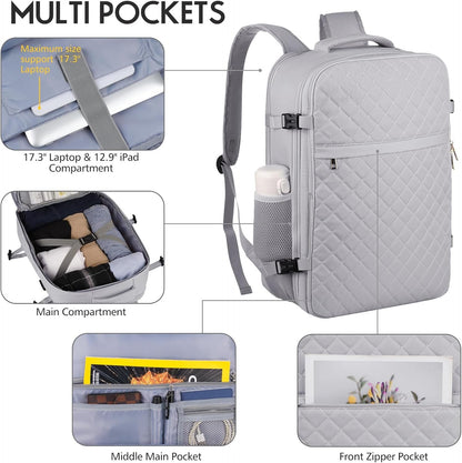 MOMUVO Large Travel Backpack Women, Flight Approved Carry On Backpack, Water Resistant Anti-Theft Large Casual Daypack Fit 17 Inch Laptop with USB Charging Port, Grey