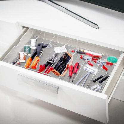 Fasmov Expandable Plastic In-Drawer Utensil Organizer Tray, Acrylic Adjustable Cutlery and Flatware Tray, Silverware Organizer Kitchen Drawer Organizer for Flatware and Utensils -9 Compartments