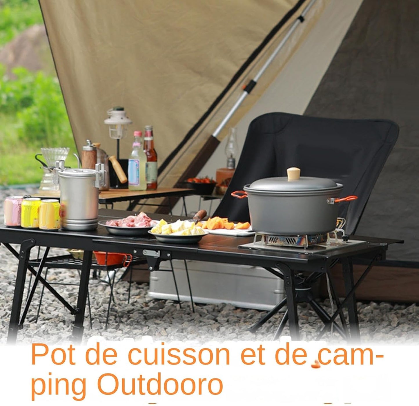 Camping Pot, Portable large Capacity Pan, Heat Resistant Lightweight Steamer, Perfect Picnic Gear 11,81 x 7,48 Inch for Backpacking, Outdoor Travel, Hiking, Boiling Meals Efficiently