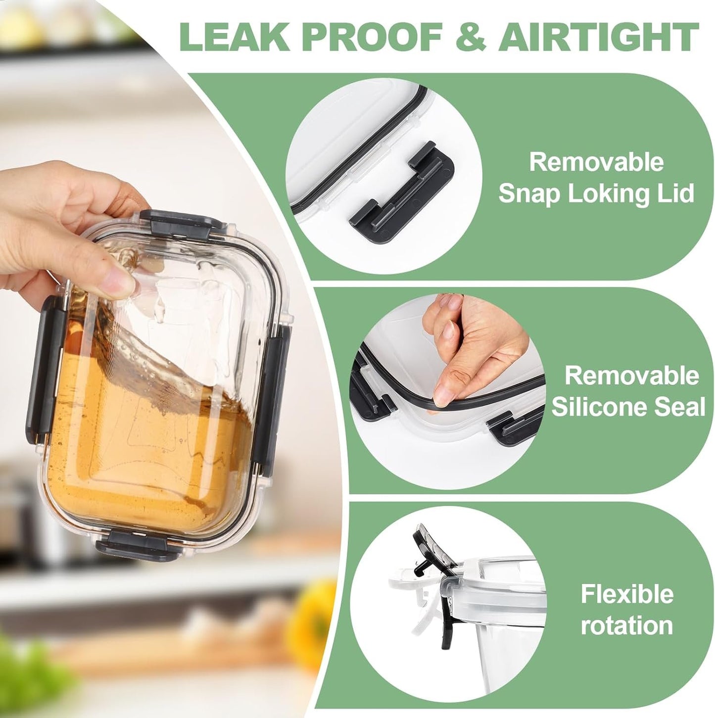 Skroam 12 Pack Glass Food Storage Containers with Lids, Meal Prep, Pantry Kitchen Storage Containers for Lunch, Leak Proof, Airtight Glass Lunch Bento Boxes for Microwave, Oven, Freezer and Dishwasher