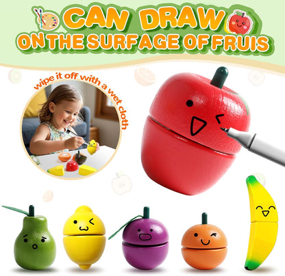 Montessori Toys for 2 Year Old Play Food Cutting Toy Wooden Toys Pretend Play Kitchen Accessories for Kids Fake Food Pretend Play Kitchen Set for Kids 2 3 4 Girls Boys Party Games