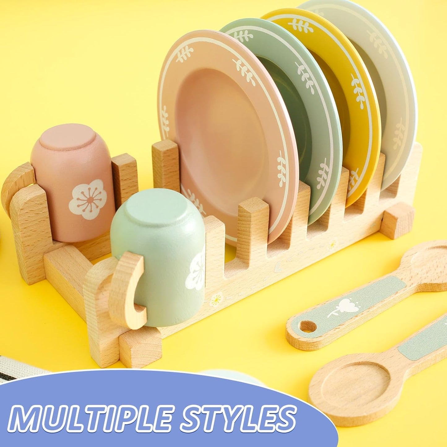 UKQRRTC Kid Wooden Dinnerware Toy Set, Safe Wood Kids Kitchen Playset, Funny Toddler Kitchen Toy, Kitchen Cutlery and Plate Toy Set, Wood Plate and Dish Playset for 3-5 Years Old Children