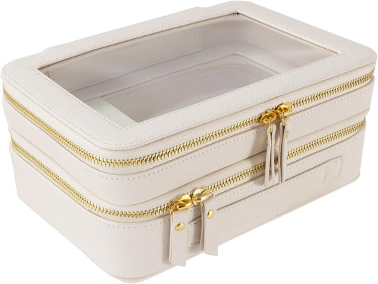 SANHECUN Clear Travel Toiletry bag Toiletry Case Carry on Travel Accessories Bag Makeup Bag, White, SHC-TL-2, Cosmetic Bag