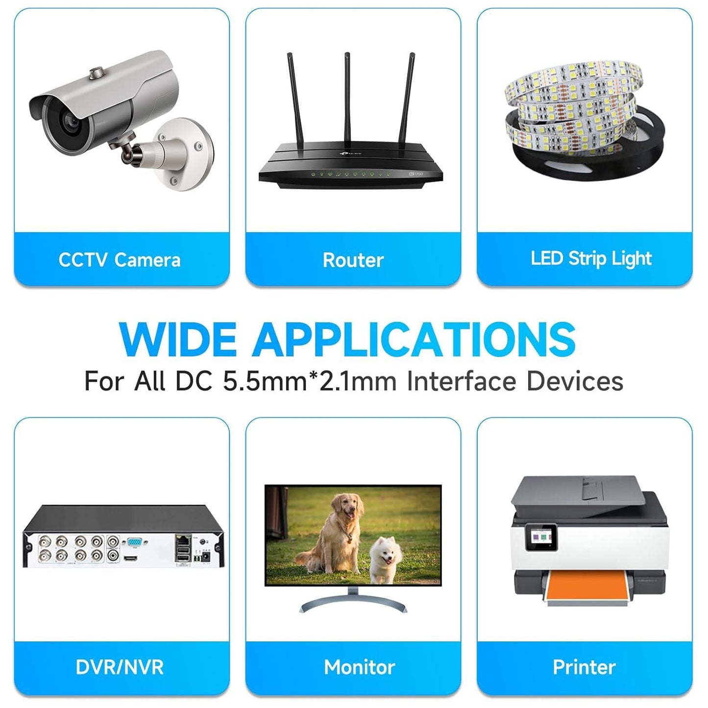 ANLINK 10ft 3M DC Power Extension Cable, DC 12V Power Adapter Extension Cord 5.5mm x 2.1mm for CCTV Security Camera/Router/LED Strip Light/Printer and More-Black