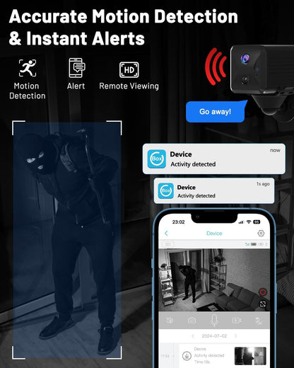 No WiFi Security Camera with SIM Card, Bextgoo 4G LTE Cellular Security Camera, 5200mAh Battery, HD Car Security Camera, Mini 4G Camera, 160Â° Wide View, Motion Detection Alert, 10m Night Vision