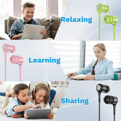 Earbuds Earphones with Microphone,5pack Ear Buds Wired Headphones,Noise Islating Earbuds,Fits 3.5mm Interface for iPad,iPod,Mp3 Players,Android and iOS Smartphones(Black+Pink+White+Green)