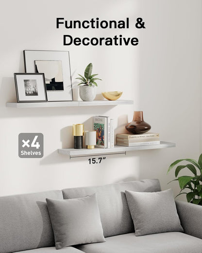 AMADA HOMEFURNISHING Floating Shelves, Paulownia Wood Wall Shelves for Bathroom/Living Room/Bedroom/Kitchen/Home Office, Natural Wood Floating Shelf for Home Storage & Organization, Set of 4, AMFS40W