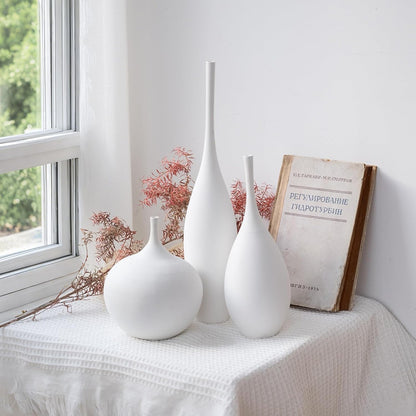 White Ceramic Vase Modern Boho Wabi-Sabi Flower Vase Set of 3 Decorative Aesthetic Vases for Centerpieces Pampas Matte Minimalist Vase for Living Room Table Shelf Home Decor Gift