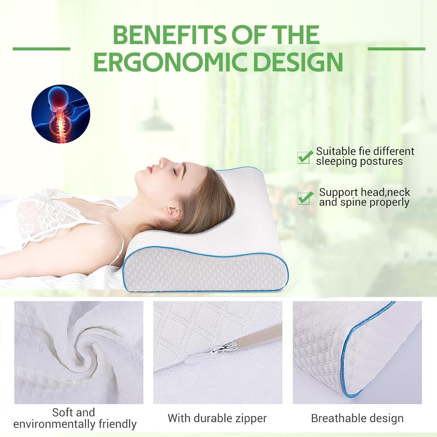 Memory Foam Pillows, Original Sleeping Pillows, Neck Support Pillows for Side and Back Sleepers, Ergonomic Neck Pillows for Sleeping