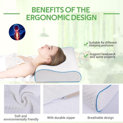 Memory Foam Pillows, Original Sleeping Pillows, Neck Support Pillows for Side and Back Sleepers, Ergonomic Neck Pillows for Sleeping