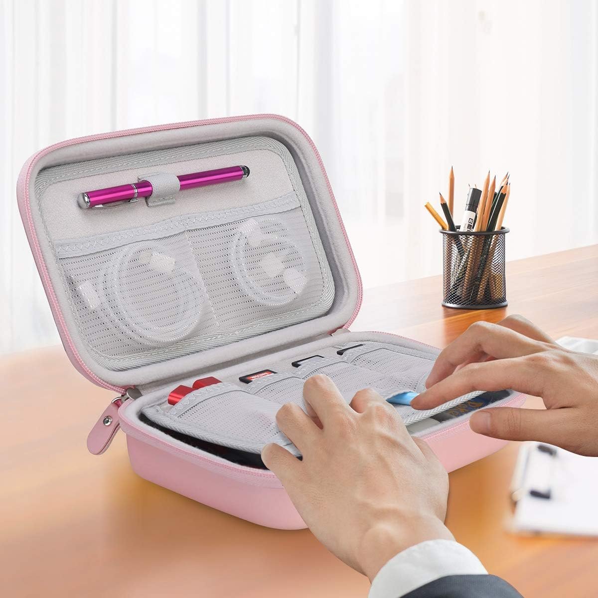 Canboc Portable Travel Case for MacBook Power Adapter, Apple Magic Mouse 2, Apple Pencil, USB Flash Disk, SD Card, iPhone ipad Chargers and Small Electronics Accessorie Cable Organizer Bag, Rose Gold