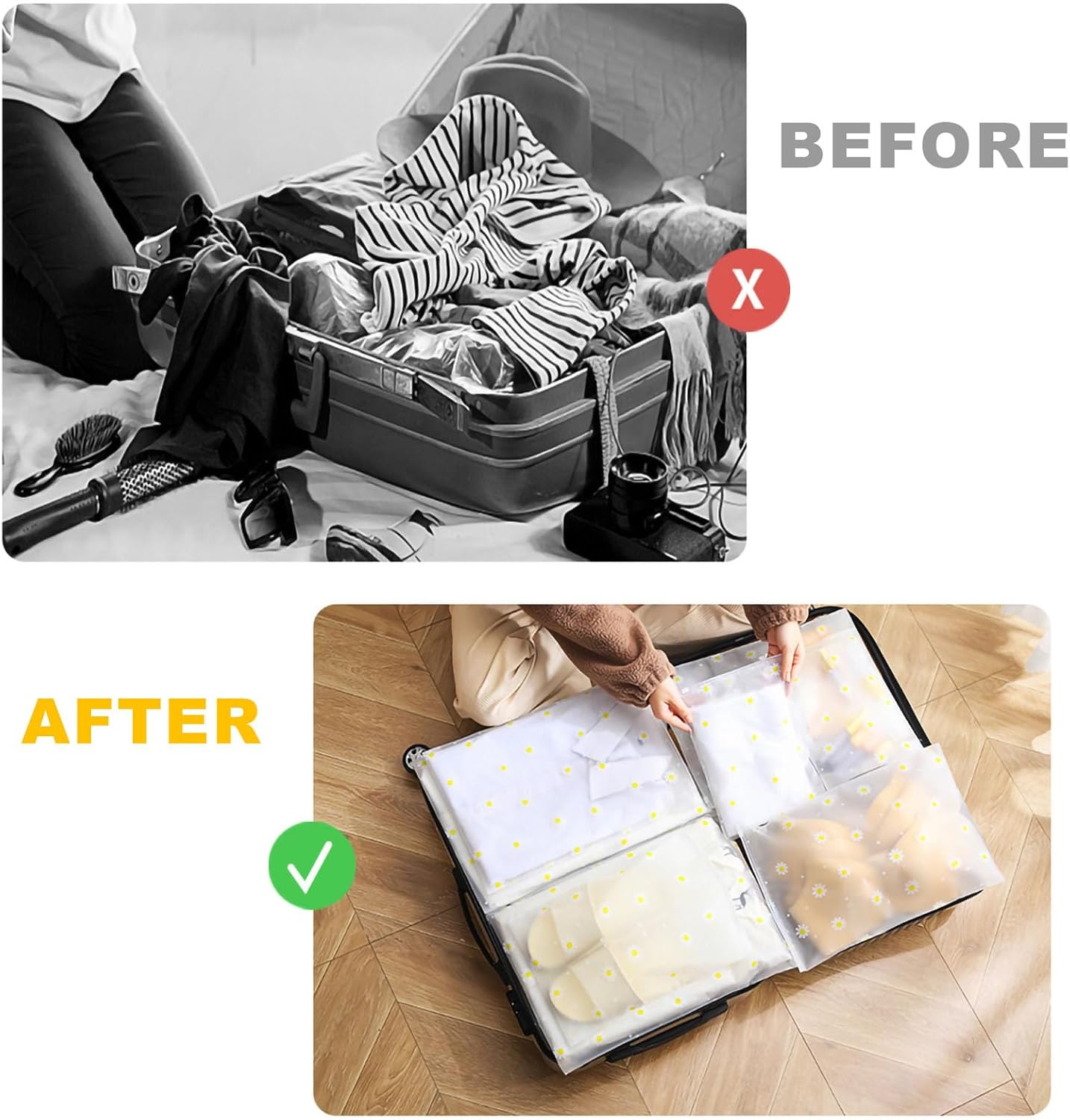 KEYRI 20 Pieces Clothes Bags Travel Zip Bag Waterproof Travel Multifunction Organizer Bags Transparent Resealable Bags for Clothes Underwear Shoes Cosmetic (Floral)
