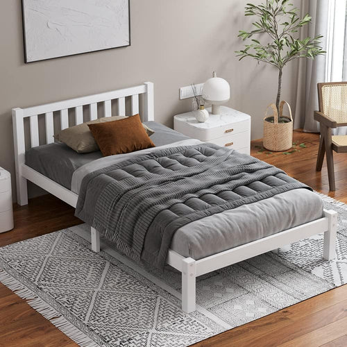ALFORDSON Bed Frame Single Size Wooden Bed Base with Solid Wood Pine Timber Slats, Mattress Base Platform Support, White Bed Foundation with Storage Space, Fenella Series Home Bedroom Furniture