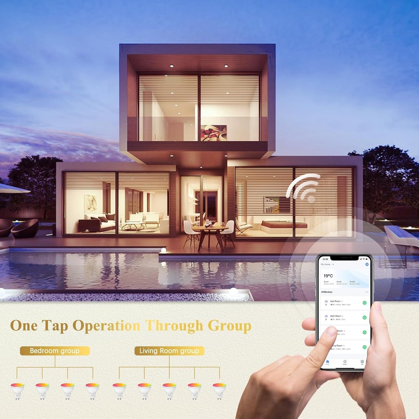 DiCUNO GU10 Smart Bulb, Color Changing LED Light Bulbs Compatible with Alexa and Google Home, Dimmable Spotlights with App Control, MR16, 5W (50W Equivalent), 450 Lumens, GU10 RGBCW, Pack of 4