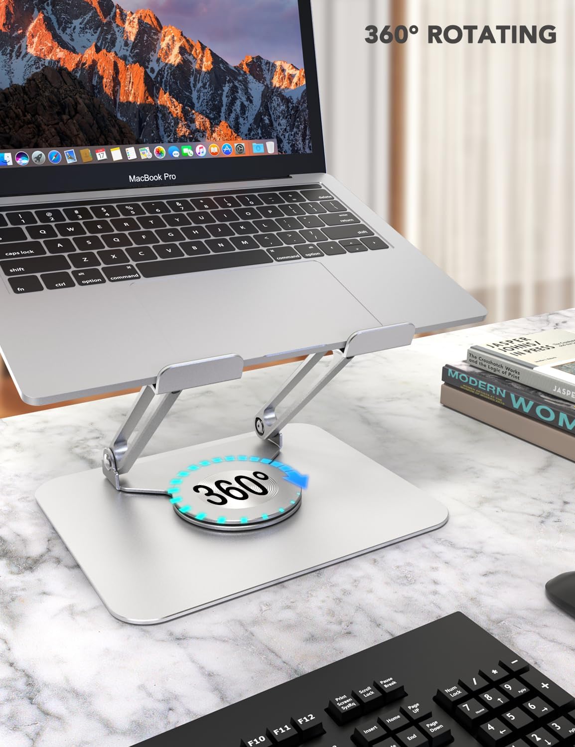 PHOCAR 360° Rotating Laptop Stand for Desk, Aluminum Foldable Laptop Holder, Adjusutable Laptop Riser Compatible with MacBook Air/Pro, DELL, Surface, HP, Acer, ASUS, Lenovo, Victus, up to 16''