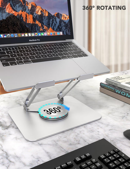 PHOCAR 360° Rotating Laptop Stand for Desk, Aluminum Foldable Laptop Holder, Adjusutable Laptop Riser Compatible with MacBook Air/Pro, DELL, Surface, HP, Acer, ASUS, Lenovo, Victus, up to 16''
