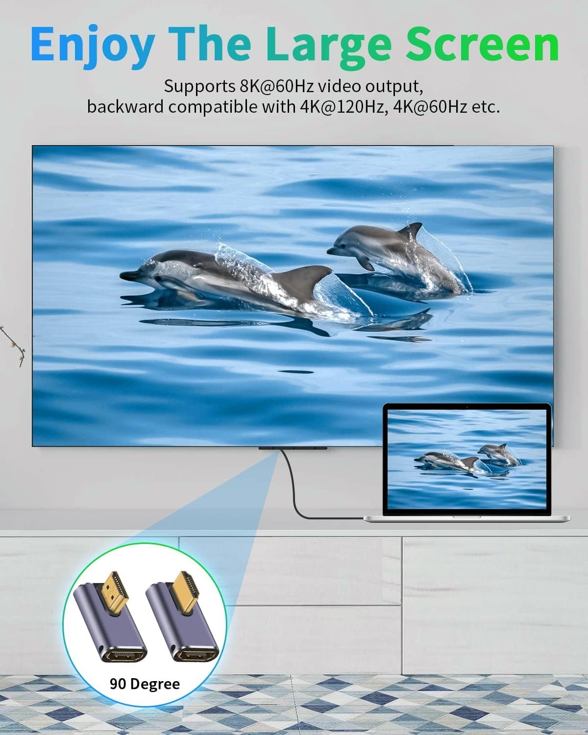 Duttek 8K 90 Degree HDMI Adapter, Left&Right Angle HDMI Adapter 48Gbps, UHD HDMI 2.1 Male to Female Extender with Support 8K@60hz HDMI Port for Video 3D HDR, Nintendo Switch 2Pack
