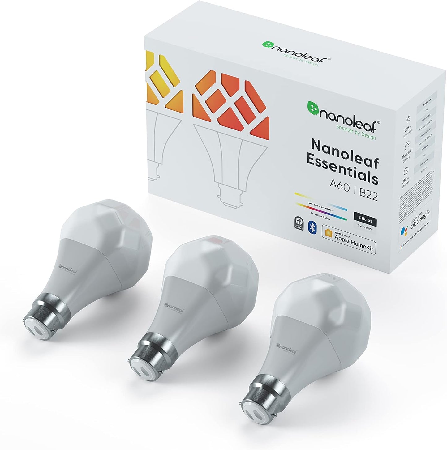 Nanoleaf Essentials Smart Bulb B22, 3 Pack (NL45-0800WT240B22-3PK)