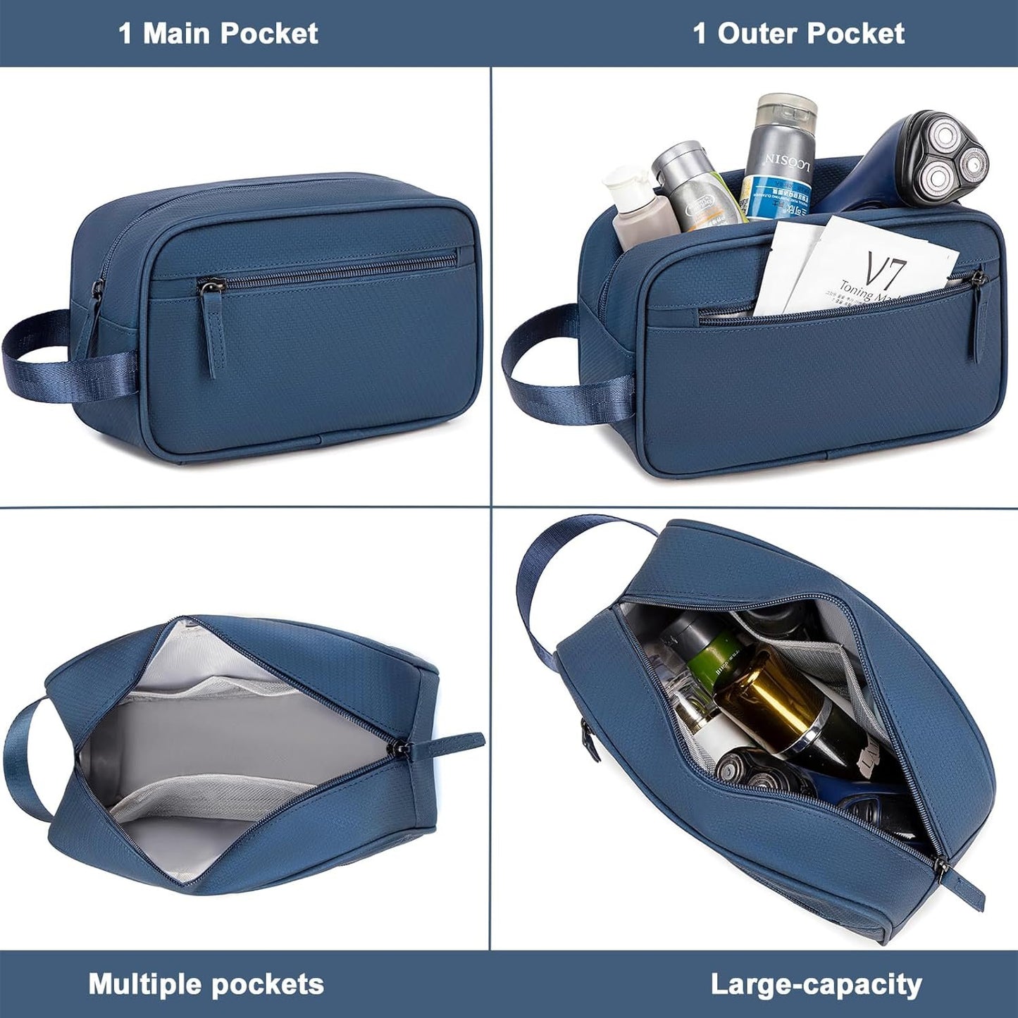 Travel Toiletry Bag for Men Women,Toiletries Dopp Fit, Water Resistant Shaving Bags,Small Bathroom Hygiene Organizer Pouch, Navy Blue, Toiletry Bag