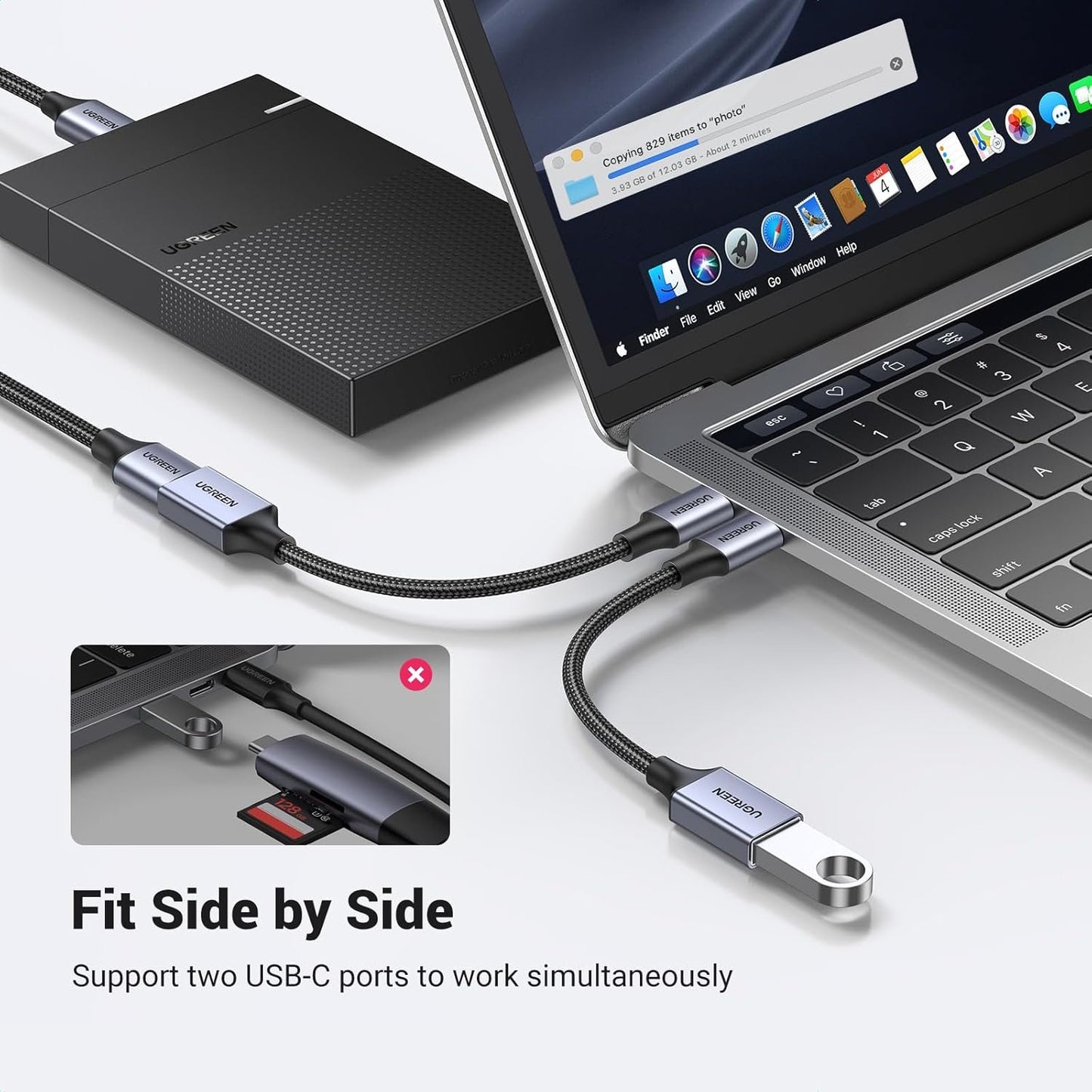 UGREEN USB C to USB 3.1 Adapter Braided Type C Male to USB Female OTG Data Cable Compatible with MacBook Pro 2021, MacBook Air 2022, iPad Pro 2021 2020, Galaxy S22 S21 Ultra S20 S10 S7, Grey