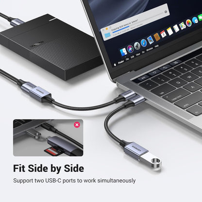 UGREEN USB C to USB 3.1 Adapter Braided Type C Male to USB Female OTG Data Cable Compatible with MacBook Pro 2021, MacBook Air 2022, iPad Pro 2021 2020, Galaxy S22 S21 Ultra S20 S10 S7, Grey