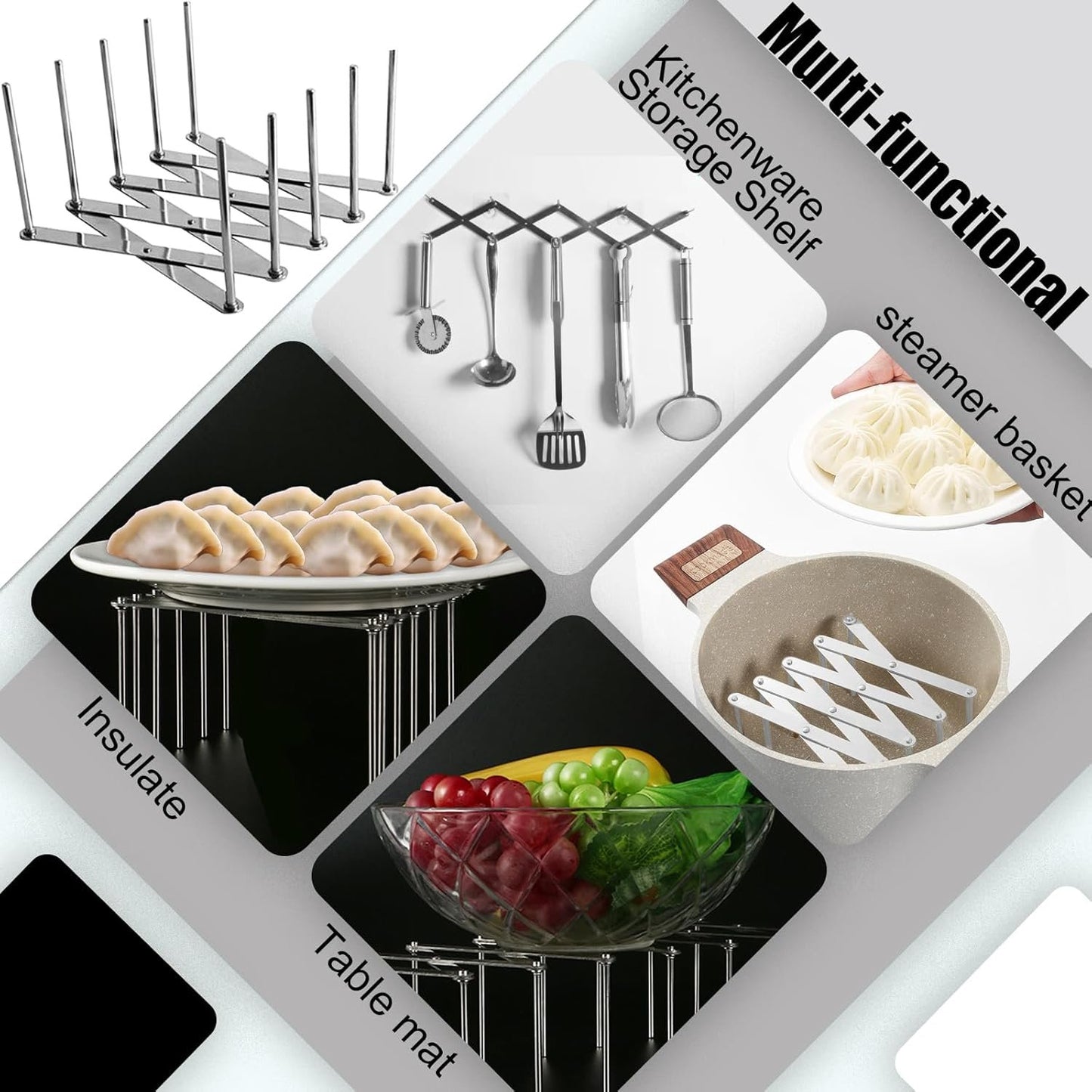 Adjustable Plate Organizer Rack, Retractable Small Dish Drying Rack, Stainless Steel Pot Lid Organizer for Cabinet Kitchen Cover Cutting Board Bakeware Storage Steam Rack (1 Pack)