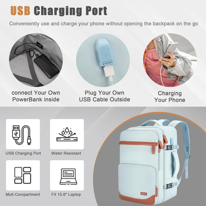 Velaybor 40L Travel Backpack with USB Charging Port|Waterproof Carry-On Bag|Business Laptop Backpack for Men & Women