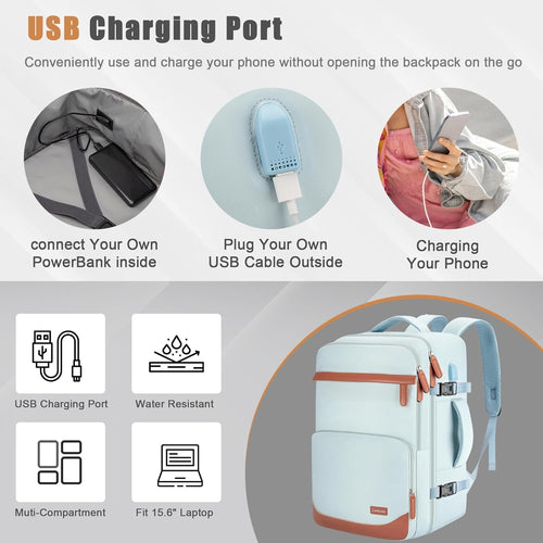 Velaybor 40L Travel Backpack with USB Charging Port|Waterproof Carry-On Bag|Business Laptop Backpack for Men & Women