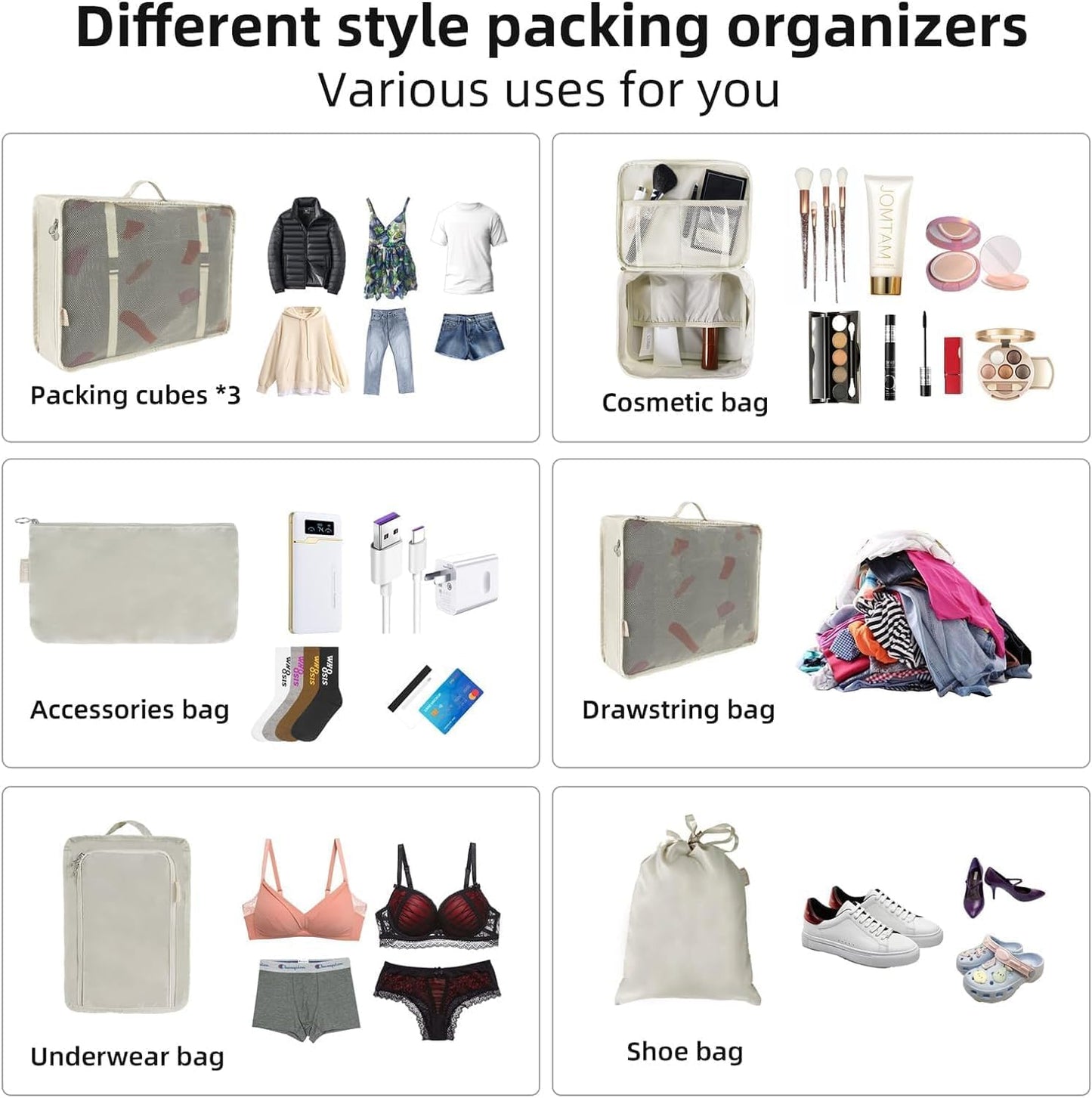 HOTBAG 8 Pieces Packing Cubes, Suitcase Organizer, Suitcase Organizer, Travel Organizer, Travel Accessories Useful Travel Cube System for Clothes, Shoes, Cosmetics