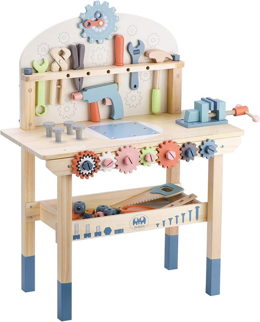 Tool Bench for Kids Toy Play Workbench Wooden Tool Bench Workshop Workbench with Tools Set Wooden Construction Bench Toy for 3 4 5 Year Old Boys Girls