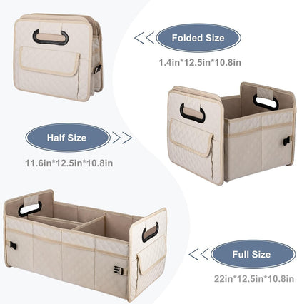 JiatuA Car Trunk Organizer for SUV, Car Storage Organizer Collapsible Multi Compartment Container Box Adjustable Car Accessories for Women Men, Beige