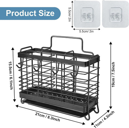 IWNTWY Utensil Holder, 3 Compartments Stainless Steel Utensil Drying Rack, Dish Drainer for Kitchen Counter, Silverware Cutlery Flatware Holder Forks, Knives, Spoons, Chopsticks Organizer (Black)