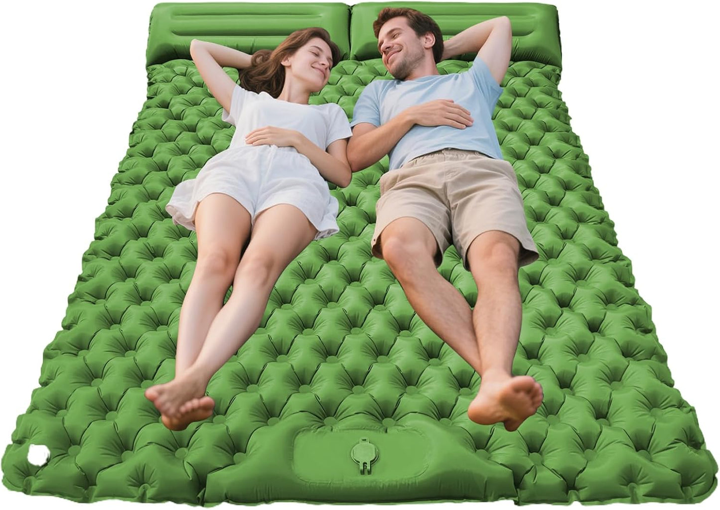 Double Sleeping Pad - Inflatable Mattress Camping with Built-in Foot Pump | Portable Backpacking Gear for Outdoor Tent Trekking Hiking Travel