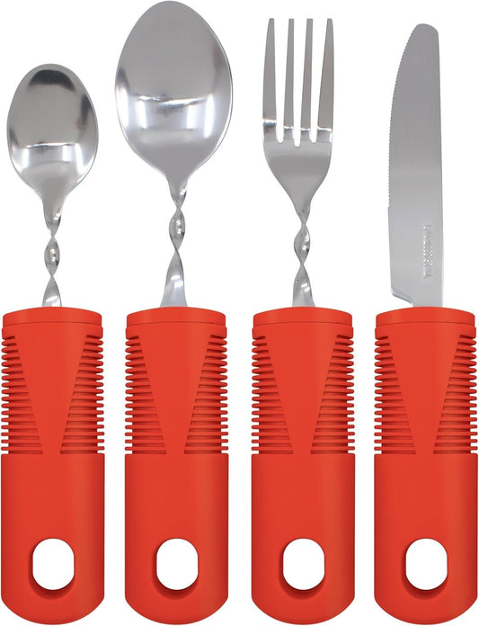 Carex Adaptive Utensils – Weighted Cutlery Set for Hand Tremors, Parkinson’s & Arthritis – Large Handled Easy Grip Silverware for Weak Grips – Seniors Aids & Elderly Assistance Dining Tool