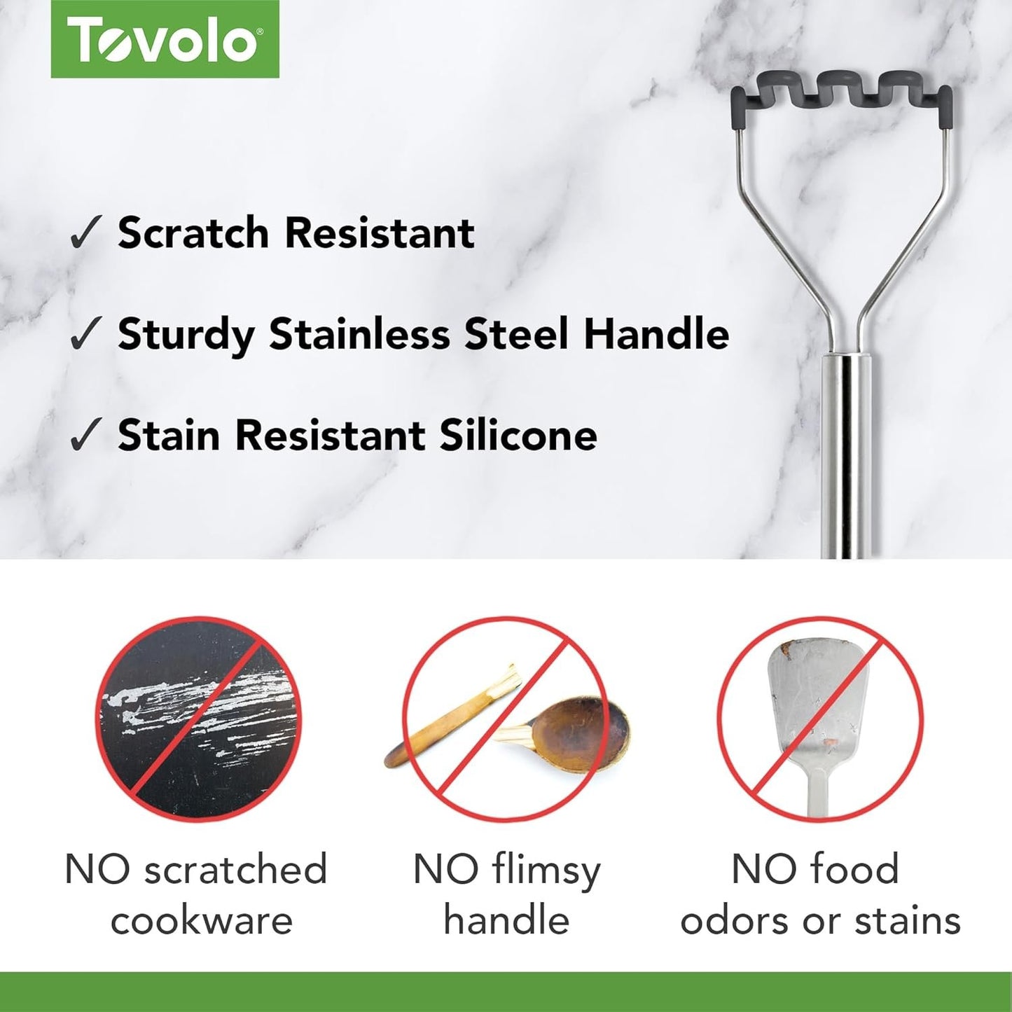 Tovolo Silicone Potato Masher (Black) - Meat Masher/Food Prep Tool with Ergonomic Design | High Heat Resistant | Non-Stick Kitchen Utensil