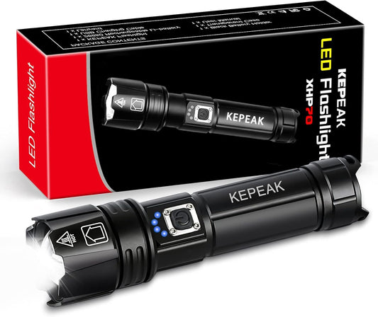 KEPEAK Flashlight, Rechargeable Flashlights High Lumens, 9000 Lumens Super Bright LED Flash Light, Powerful, Zoomable, Tactical Flashlight for Camping, Emergency