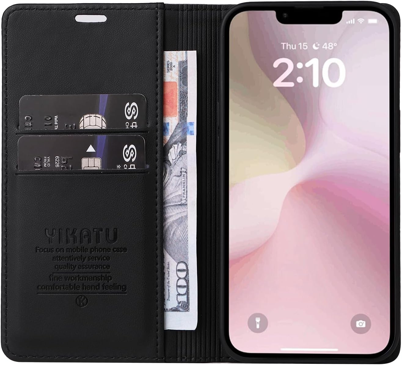 YBFJCE Case for iPhone 16e PU Leather Wallet Cover, Flip Folio Case with Card Holders,Magnetic Phone Cover Compatible with iPhone 16e,Black