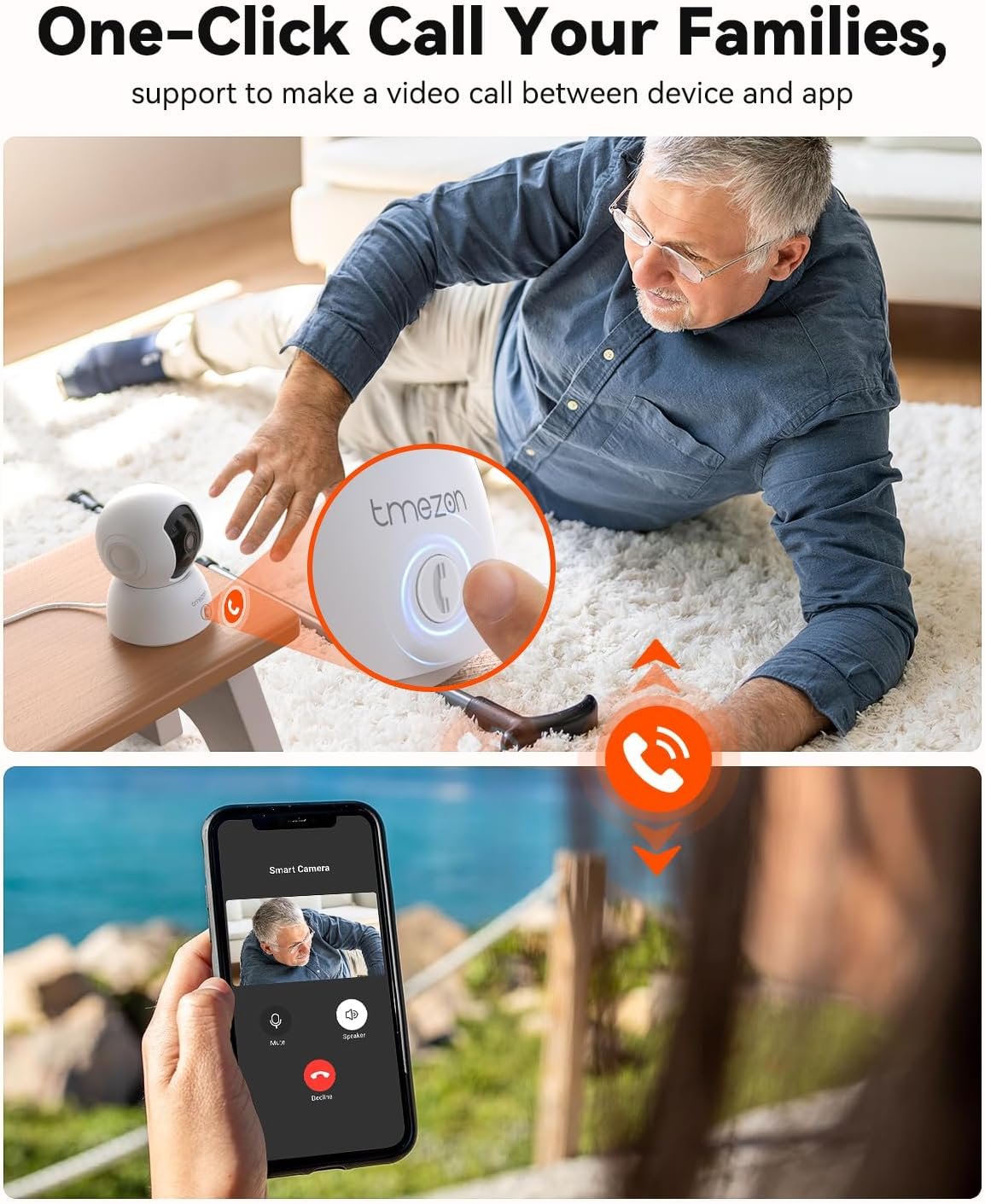 TMEZON Indoor Security Camera 2K,Pan/Tilt Wi-Fi Pet Camera with Vicohome App WiFi IP 3MP HD 360Â° Baby Monitor,One-Click Call Your Families,Detection & Notification, Night Vision