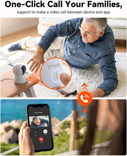 TMEZON Indoor Security Camera 2K,Pan/Tilt Wi-Fi Pet Camera with Vicohome App WiFi IP 3MP HD 360Â° Baby Monitor,One-Click Call Your Families,Detection & Notification, Night Vision
