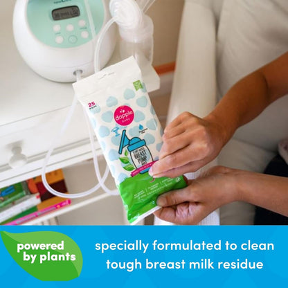 Dapple Baby Breast Pump Wipes, 25 Count (Pack of 3), Fragrance Free, Plant Based & Hypoallergenic Breast Pump Wipes - Removes Milk Residue, Leaves No Taste - Convenient Wipes Pouch