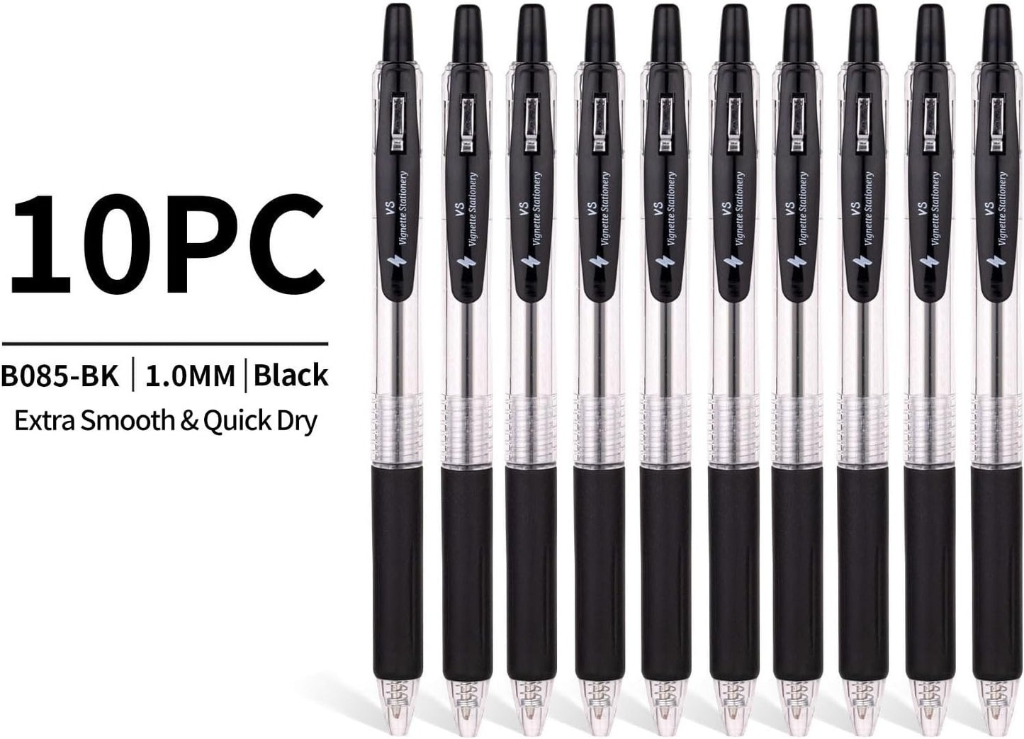 10x Retractable 1.0mm Ballpoint Pens Extra Smooth Quick Dry Ink Oil Base Waterproof Non Bleeding Back To School Office Student Art Sketching Writing Note Exam Pens Value Pack (10x Black)