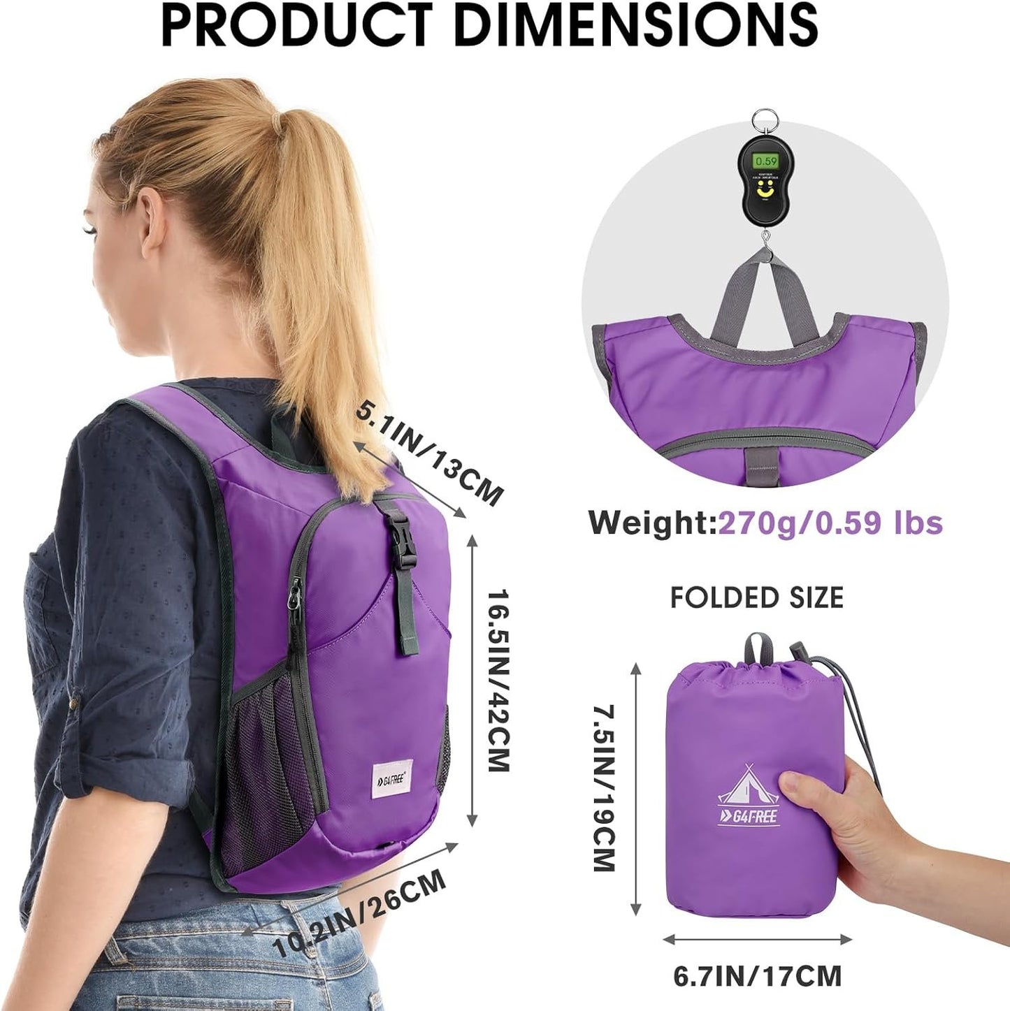 G4Free 10L Hiking Backpack Waterproof Lightweight Hiking Daypack Small Outdoor Travel Foldable Shoulder Bag