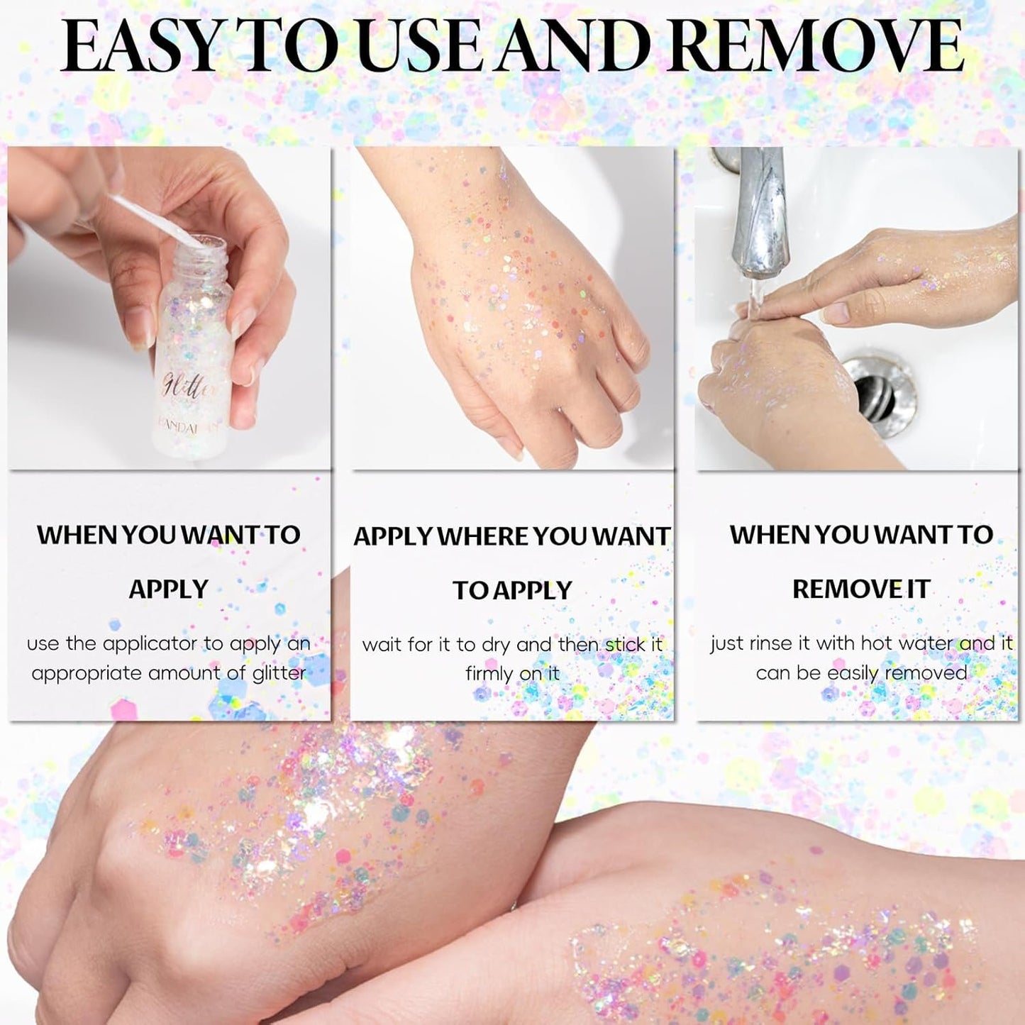 Body Glitter Gel, Face Glitter Gel,Intense Glitter Makeup Face Glitter Gel,Chunky Glitter for Eye Lip Hair Sparkling Body Glitter Gel for Women,Rave Glitter Festival Accessories（Champagne）