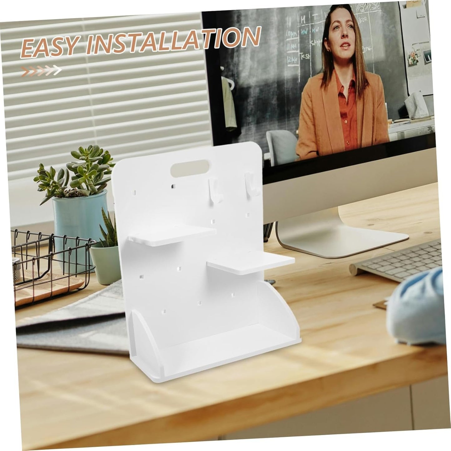 MUELODSIC 1 Set Pegboard Office Desk Organizer with Shelves Hooks No Drill Installation Composite for Workspace Organization Desktop Storage