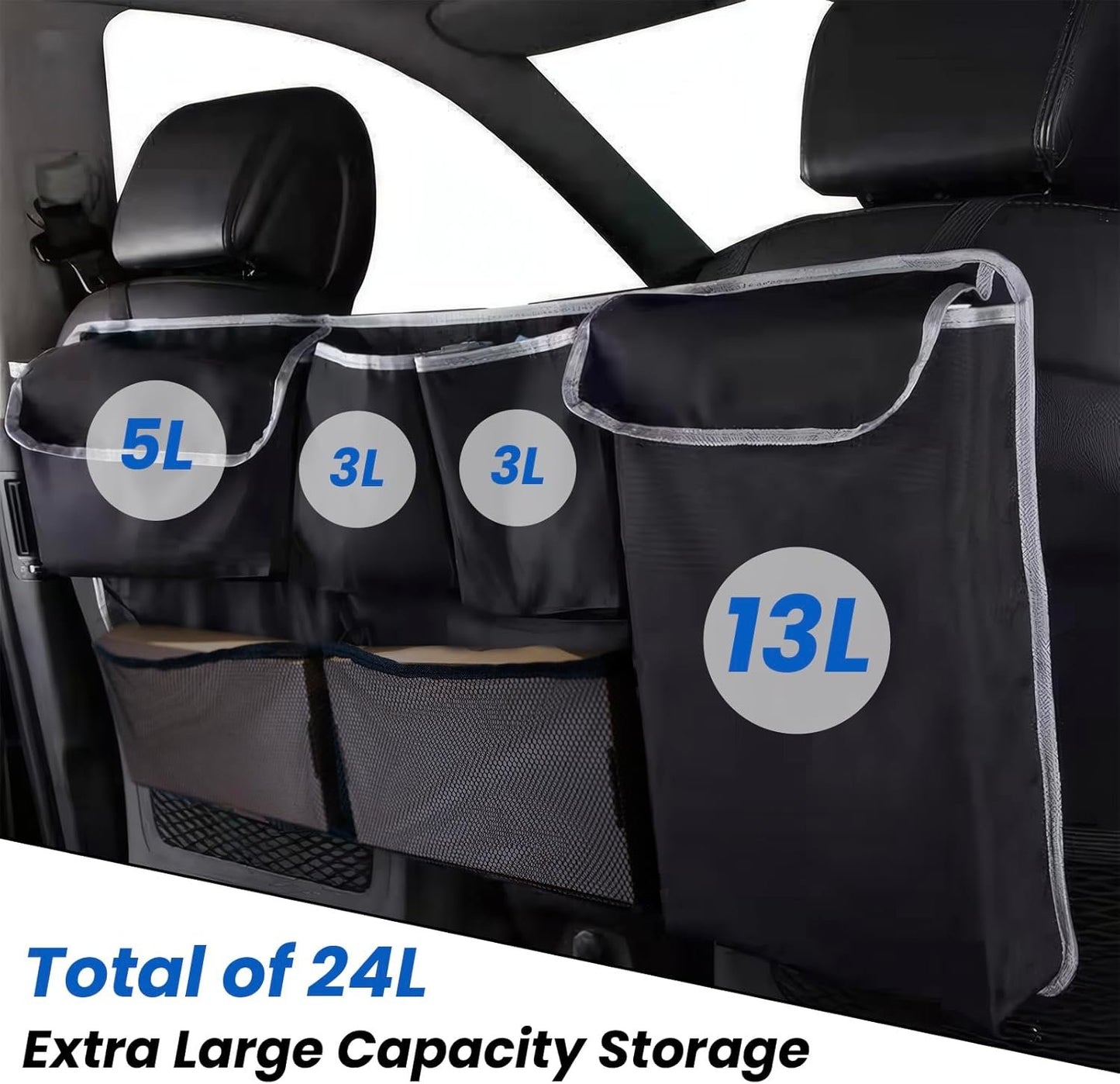Trunk Organizer for SUV, Cargo Organizer, with Foldable Design & Multiple Storage Pockets, Space-Saving, Durable Elastic Cargo Net, Perfect for Backseat & Cargo Organization
