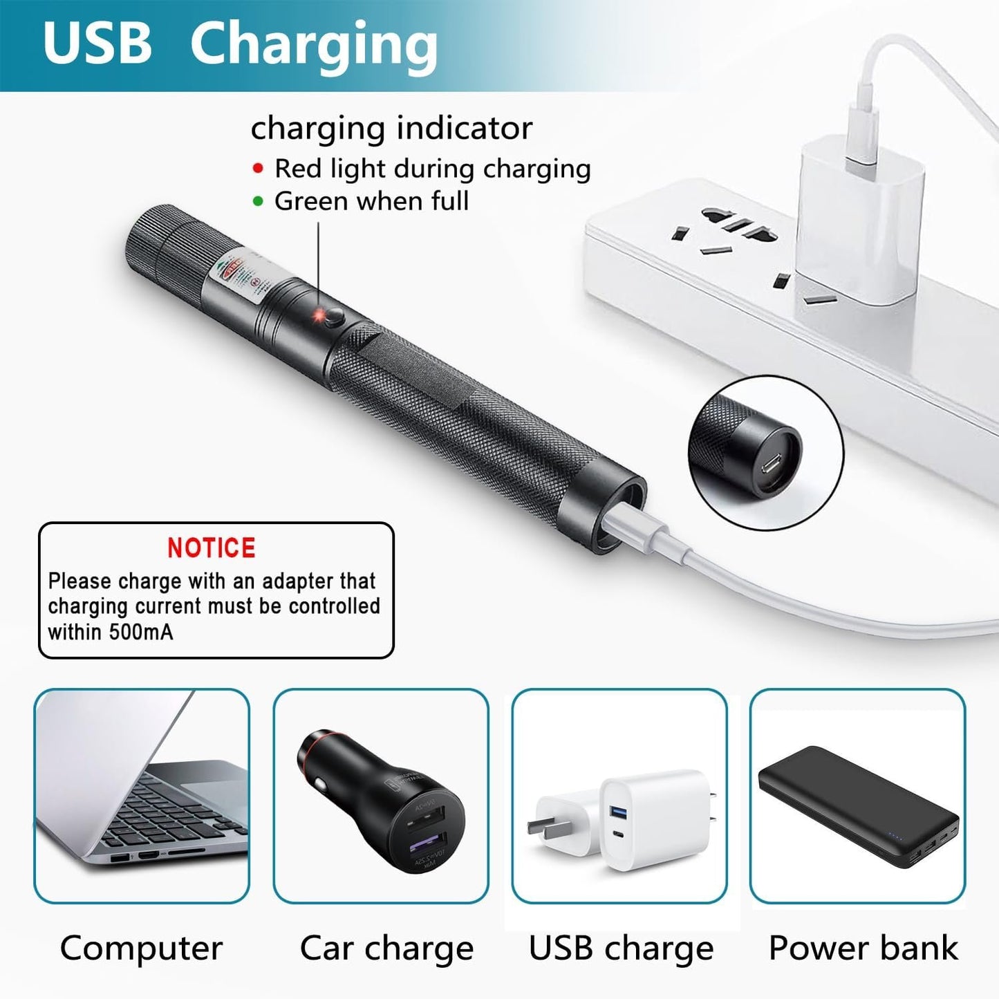 Long Range Tactical Green Beam Flashligh, Rechargeable Bright Laser Pointer for Night Astronomy Outdoor Camping Hiking for Indoor Outdoor