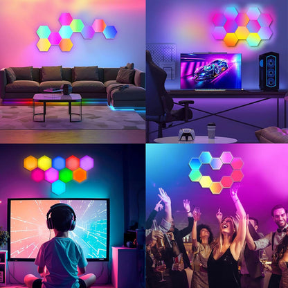 Hexagon Gaming Wall Light 10 Pieces Hexagon RGB Panel - Hexagon Honeycomb Wall Light Music Sync Decoration Hexa Wall Lighting Smart Hexagonal Gamer Room Decoration Modular Lamp