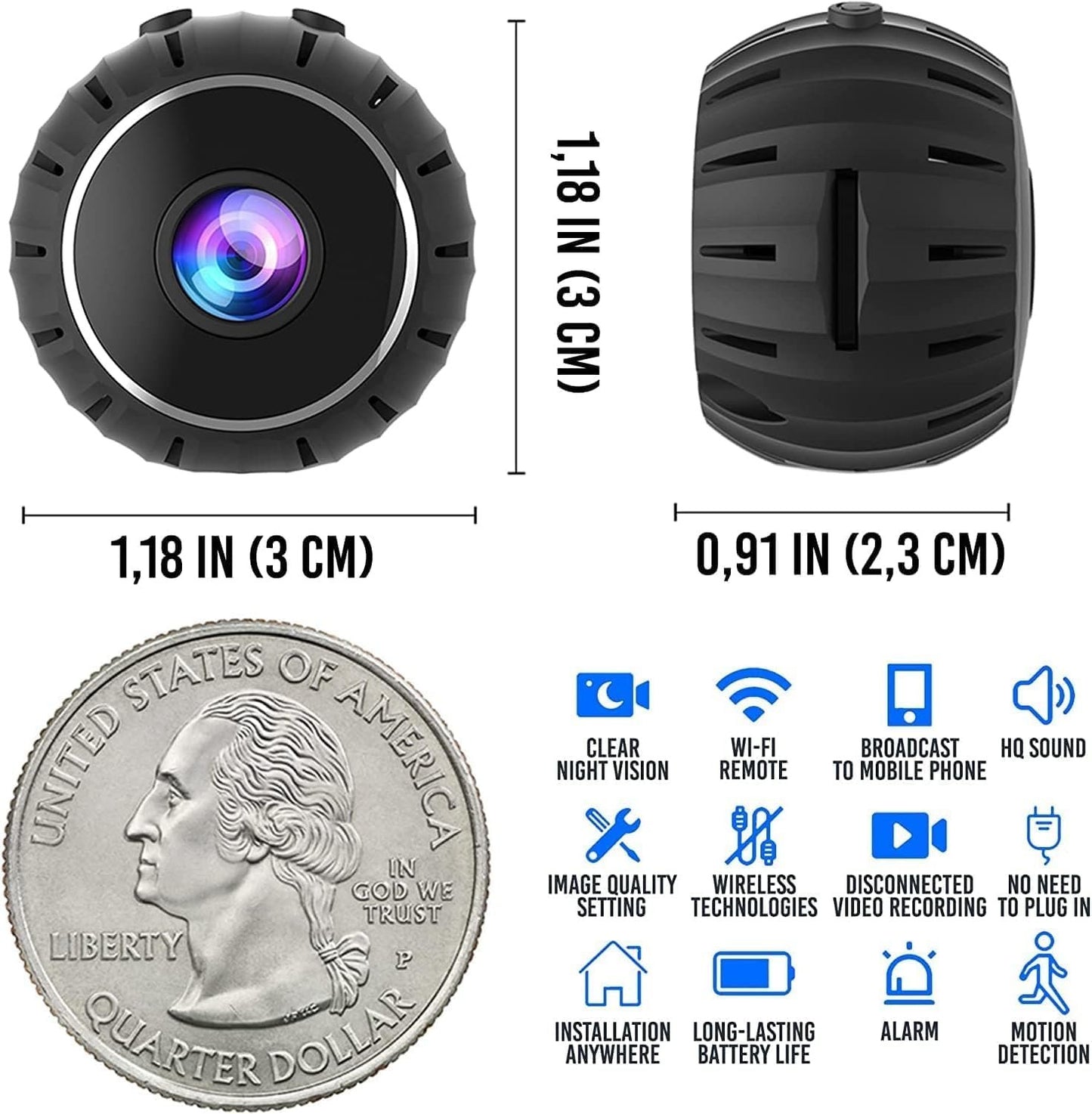 Mini Spy Camera 1080P HD Hidden Camera Portable Small Nanny Cam with Night Vision and Motion Detection - Built-in Battery - Covert Security Camera for Home/Office/Indoor/Outdoor